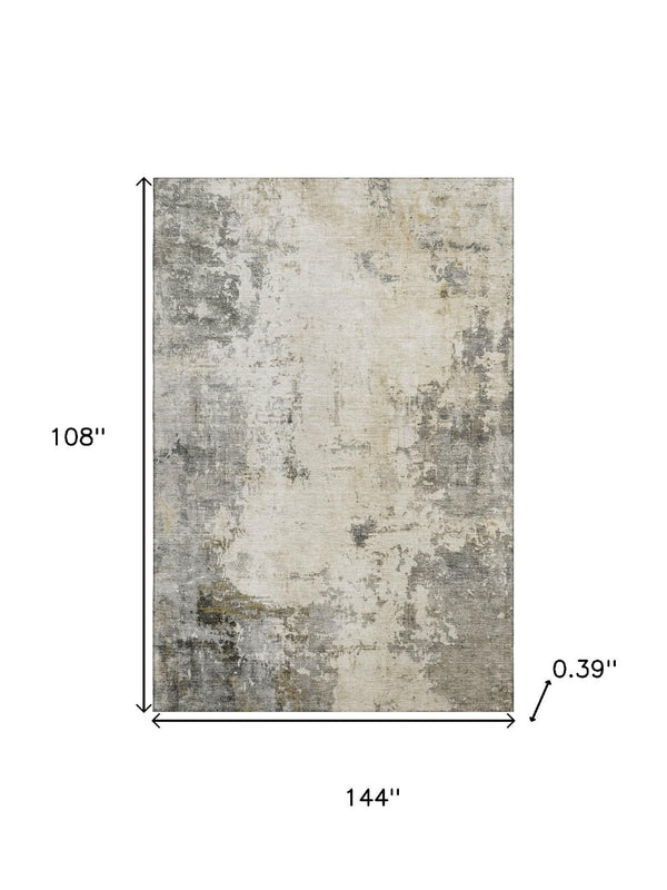 HomeRoots 10' X 14' Modern Pewter and Ivory Abstract Washable Area Rug - Durable, UV Protected, Family-Friendly! 714877