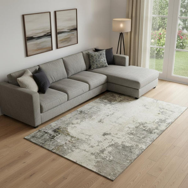 HomeRoots 10' X 14' Modern Pewter and Ivory Abstract Washable Area Rug - Durable, UV Protected, Family-Friendly! 714877