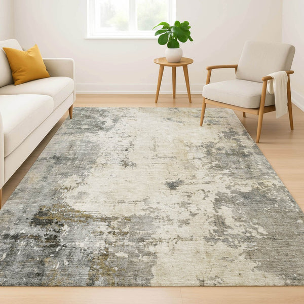 HomeRoots 10' X 14' Modern Pewter and Ivory Abstract Washable Area Rug - Durable, UV Protected, Family-Friendly! 714877