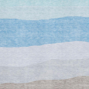 HomeRoots 5' X 8' Striped Washable Area Rug in Green and Blue – Durable, UV-Protected, Perfect for Families! 714879