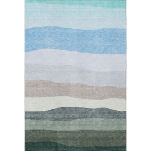 HomeRoots 8' Green And Blue Striped Washable Round Rug – Durable, UV-Protected, Non-Slip & Easy to Clean! 714880