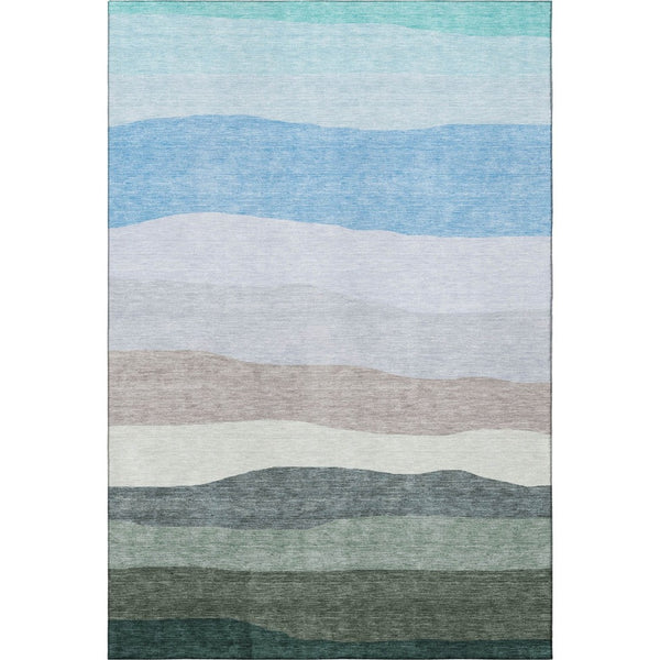 HomeRoots 8' Green And Blue Striped Washable Round Rug – Durable, UV-Protected, Non-Slip & Easy to Clean! 714880