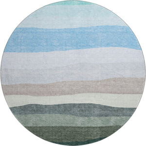 HomeRoots 8' X 10' Green and Blue Striped Washable Area Rug - Durable, UV-Protected, Perfect for Busy Homes! 714881