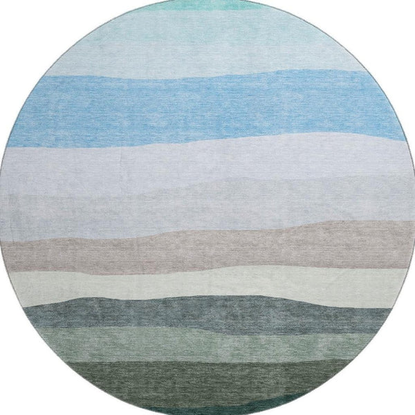 HomeRoots 8' X 10' Green and Blue Striped Washable Area Rug - Durable, UV-Protected, Perfect for Busy Homes! 714881