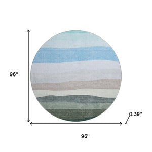 HomeRoots 8' X 10' Green and Blue Striped Washable Area Rug - Durable, UV-Protected, Perfect for Busy Homes! 714881