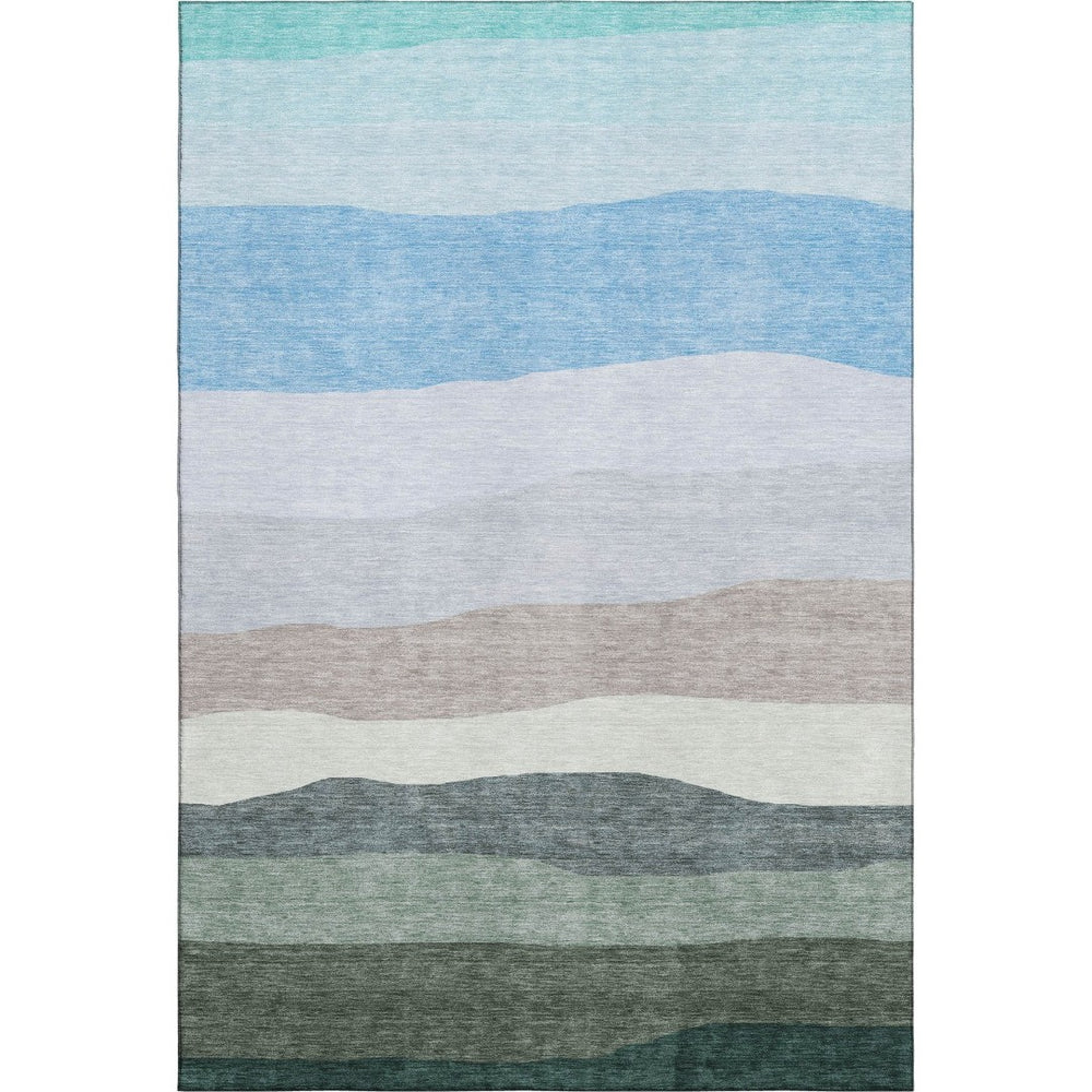 HomeRoots 9' X 12' Striped Washable Area Rug in Green & Blue - UV Protection, Stain Resistant, Pet Friendly! 714882