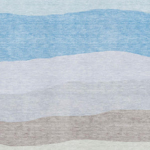HomeRoots 9' X 12' Striped Washable Area Rug in Green & Blue - UV Protection, Stain Resistant, Pet Friendly! 714882