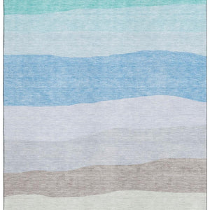 HomeRoots 9' X 12' Striped Washable Area Rug in Green & Blue - UV Protection, Stain Resistant, Pet Friendly! 714882