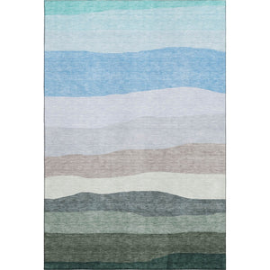 HomeRoots 10' Green and Blue Striped Area Rug - Washable, UV Protected, and Perfect for High-Traffic Spaces! 714883