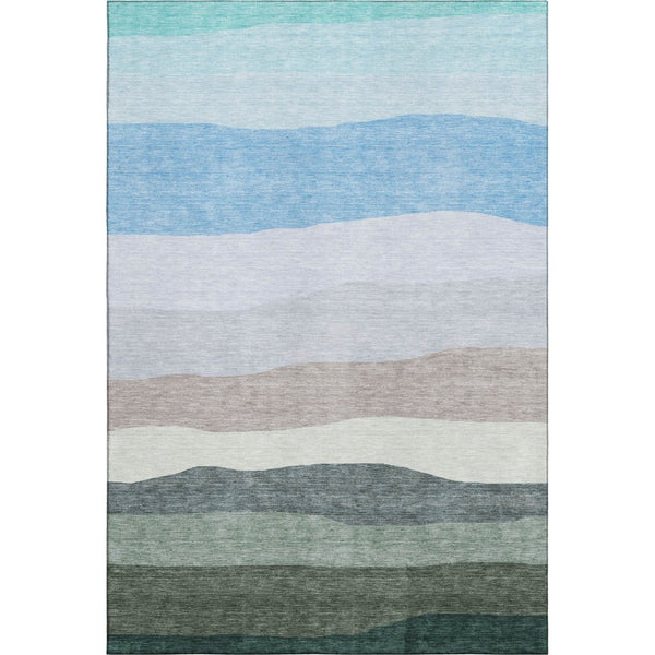 HomeRoots 10' Green and Blue Striped Area Rug - Washable, UV Protected, and Perfect for High-Traffic Spaces! 714883