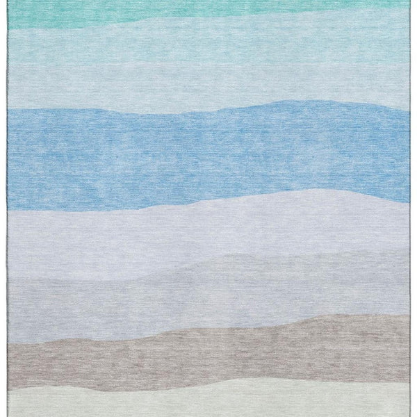 HomeRoots 10' Green and Blue Striped Area Rug - Washable, UV Protected, and Perfect for High-Traffic Spaces! 714883