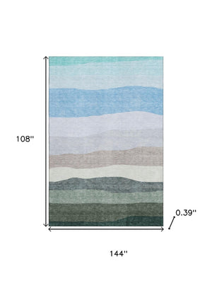HomeRoots 10' Green and Blue Striped Area Rug - Washable, UV Protected, and Perfect for High-Traffic Spaces! 714883