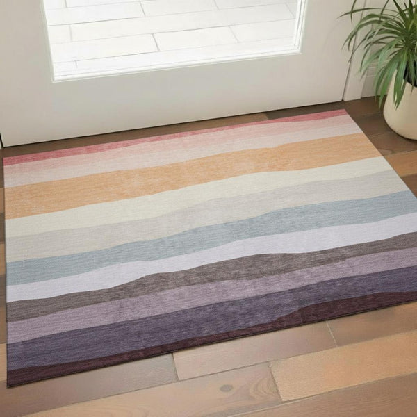 HomeRoots 5' X 8' Striped Washable Area Rug in Orange & Ivory - UV Protected, Durable & Stylish for Every Room 714885