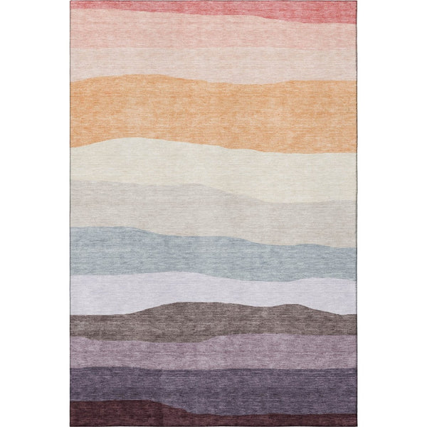 HomeRoots 8' Orange And Ivory Striped Washable Round Rug - UV Protected, Durable, Perfect for Homes with Kids & Pets 714886