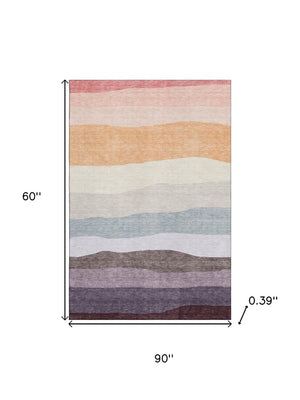HomeRoots 8' Orange And Ivory Striped Washable Round Rug - UV Protected, Durable, Perfect for Homes with Kids & Pets 714886