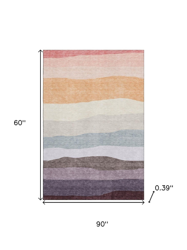 HomeRoots 8' Orange And Ivory Striped Washable Round Rug - UV Protected, Durable, Perfect for Homes with Kids & Pets 714886