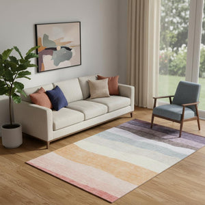 HomeRoots 8' Orange And Ivory Striped Washable Round Rug - UV Protected, Durable, Perfect for Homes with Kids & Pets 714886