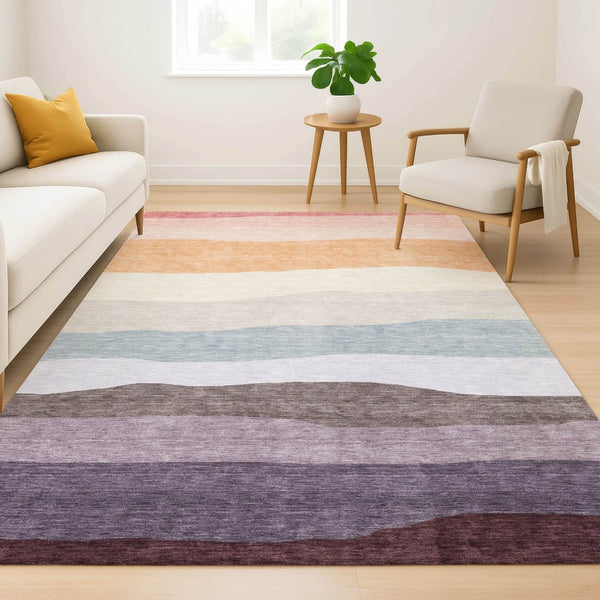 HomeRoots 8' Orange And Ivory Striped Washable Round Rug - UV Protected, Durable, Perfect for Homes with Kids & Pets 714886