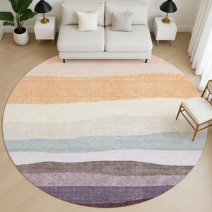 HomeRoots 8' X 10' Vibrant Orange and Ivory Striped Washable Area Rug with UV Protection for High-Traffic Spaces 714887