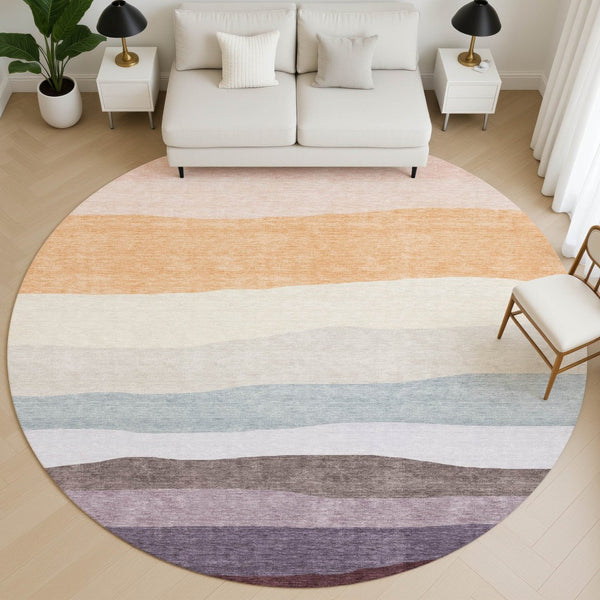 HomeRoots 8' X 10' Vibrant Orange and Ivory Striped Washable Area Rug with UV Protection for High-Traffic Spaces 714887