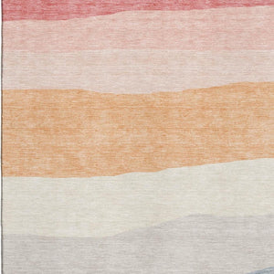 HomeRoots 9' X 12' Versatile Orange and Ivory Striped Washable Area Rug with UV Protection for High-Traffic Spaces 714888