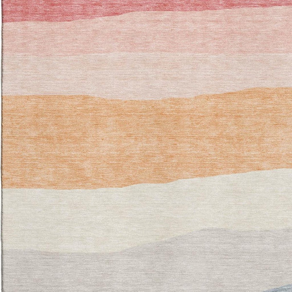 HomeRoots 9' X 12' Versatile Orange and Ivory Striped Washable Area Rug with UV Protection for High-Traffic Spaces 714888