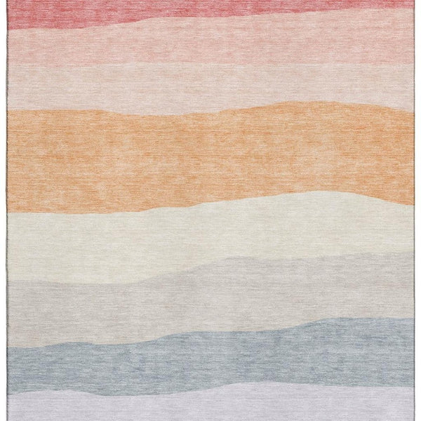 HomeRoots 9' X 12' Versatile Orange and Ivory Striped Washable Area Rug with UV Protection for High-Traffic Spaces 714888