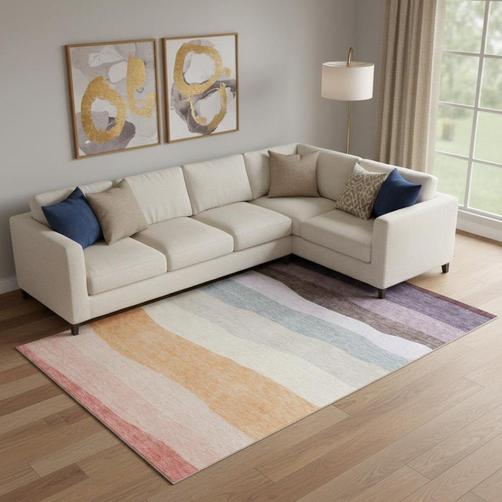 HomeRoots 9' X 12' Versatile Orange and Ivory Striped Washable Area Rug with UV Protection for High-Traffic Spaces 714888