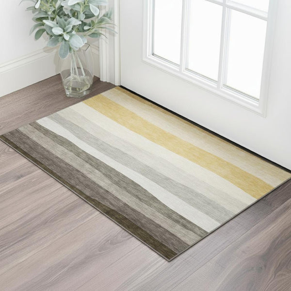 HomeRoots 5' X 8' Striped Pewter and Ivory Area Rug with UV Protection – Easy-Care, Stylish, and Durable Design 714891