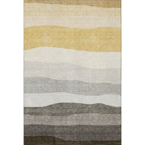HomeRoots 8' Washable Pewter and Ivory Striped Round Rug with UV Protection for Indoor & Outdoor Use 714892
