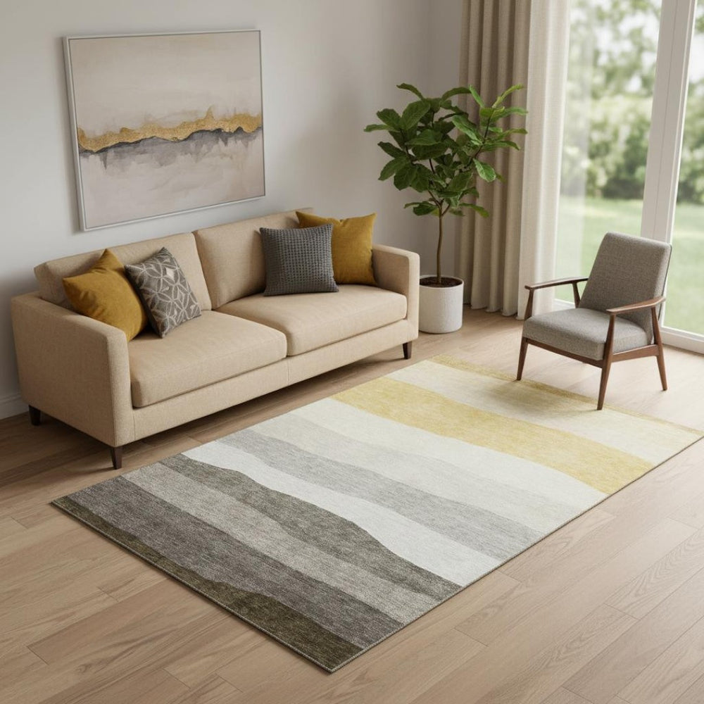 HomeRoots 8' Washable Pewter and Ivory Striped Round Rug with UV Protection for Indoor & Outdoor Use 714892