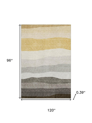 HomeRoots 9' X 12' Durable Pewter & Ivory Striped Area Rug - Washable, UV-Protected & Pet-Friendly Design 714894