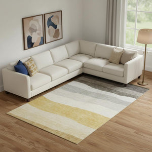 HomeRoots 9' X 12' Durable Pewter & Ivory Striped Area Rug - Washable, UV-Protected & Pet-Friendly Design 714894