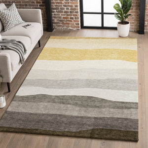 HomeRoots 10' X 14' Striped Washable Area Rug - Durable Pewter & Ivory Design with UV Protection for Homes 714895