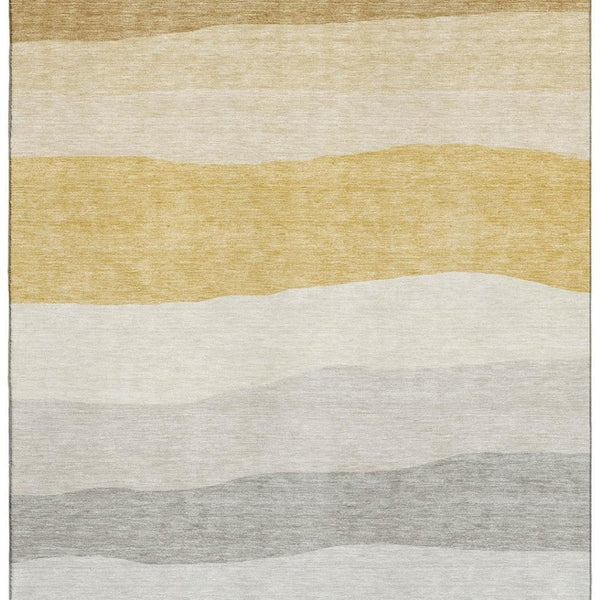 HomeRoots 10' X 14' Striped Washable Area Rug - Durable Pewter & Ivory Design with UV Protection for Homes 714895
