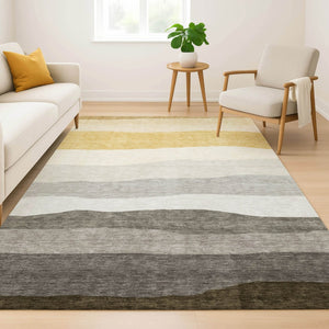 HomeRoots 10' X 14' Striped Washable Area Rug - Durable Pewter & Ivory Design with UV Protection for Homes 714895