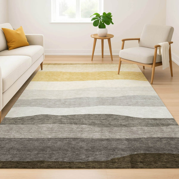 HomeRoots 10' X 14' Striped Washable Area Rug - Durable Pewter & Ivory Design with UV Protection for Homes 714895