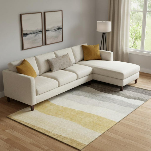 HomeRoots 10' X 14' Striped Washable Area Rug - Durable Pewter & Ivory Design with UV Protection for Homes 714895