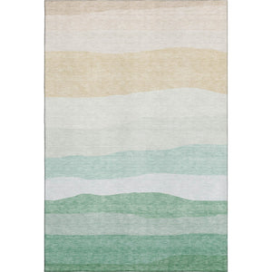 HomeRoots 5' X 8' Teal and Green Striped Area Rug - Durable, Washable, UV-Protected for High Traffic Spaces! 714897