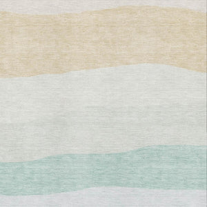 HomeRoots 5' X 8' Teal and Green Striped Area Rug - Durable, Washable, UV-Protected for High Traffic Spaces! 714897