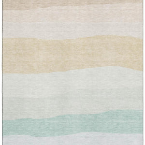 HomeRoots 5' X 8' Teal and Green Striped Area Rug - Durable, Washable, UV-Protected for High Traffic Spaces! 714897