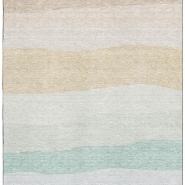 HomeRoots 5' X 8' Teal and Green Striped Area Rug - Durable, Washable, UV-Protected for High Traffic Spaces! 714897