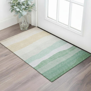 HomeRoots 5' X 8' Teal and Green Striped Area Rug - Durable, Washable, UV-Protected for High Traffic Spaces! 714897