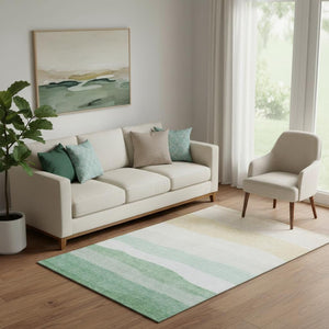 HomeRoots 8' Vibrant Teal and Green Striped Round Rug – Washable, UV Protected, Stain Resistant for Homes 714898