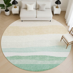 HomeRoots 8' X 10' Striped Teal and Green Washable Area Rug - Durable, Pet-Friendly, UV Protected Design 714899