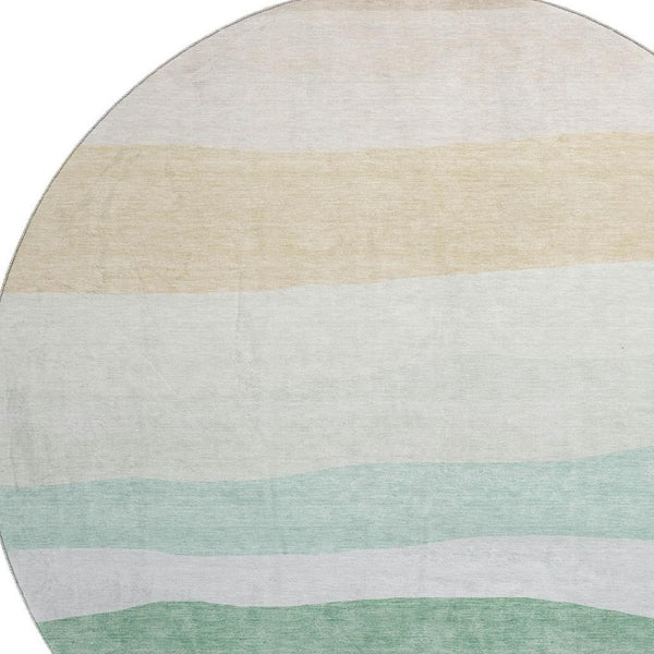 HomeRoots 8' X 10' Striped Teal and Green Washable Area Rug - Durable, Pet-Friendly, UV Protected Design 714899