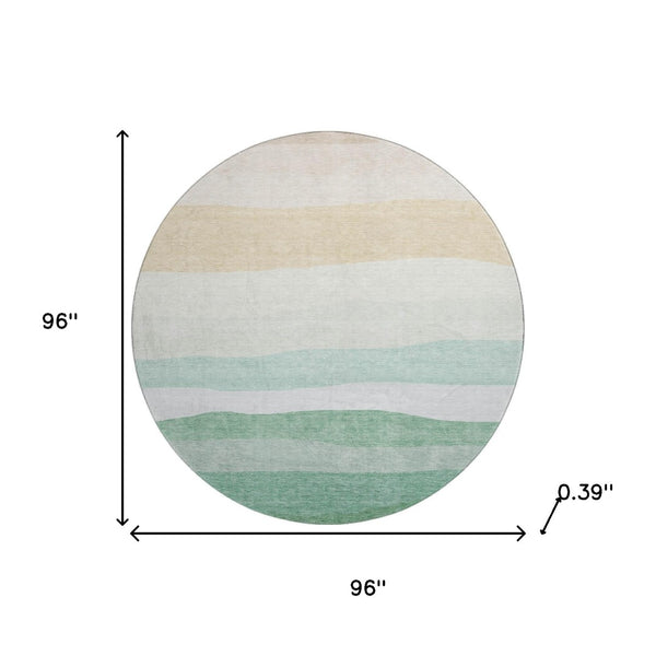 HomeRoots 8' X 10' Striped Teal and Green Washable Area Rug - Durable, Pet-Friendly, UV Protected Design 714899