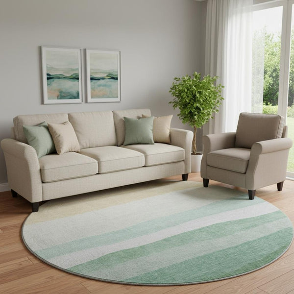 HomeRoots 8' X 10' Striped Teal and Green Washable Area Rug - Durable, Pet-Friendly, UV Protected Design 714899