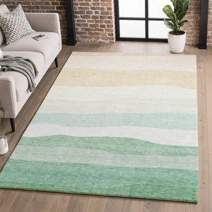 HomeRoots 9' X 12' Teal And Green Striped Washable Area Rug – UV Protected, Stain Resistant, Ideal for Homes 714900