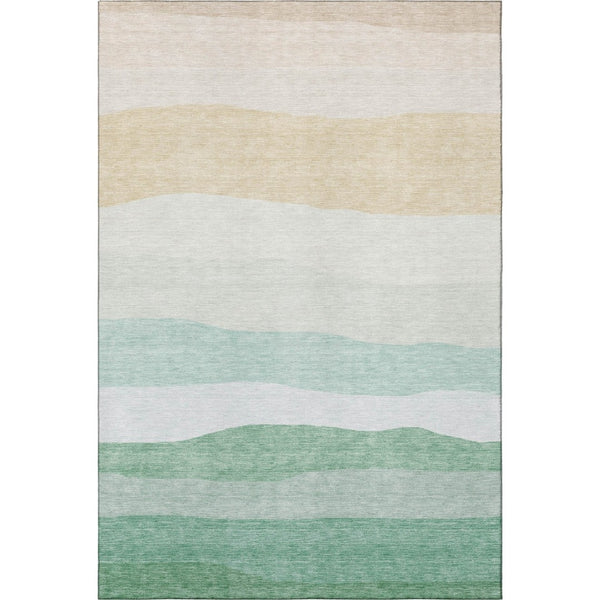 HomeRoots 9' X 12' Teal And Green Striped Washable Area Rug – UV Protected, Stain Resistant, Ideal for Homes 714900